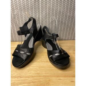 Ariat 'Sandy'  Black Gray Leather Wedge Heels Sandals Slingback